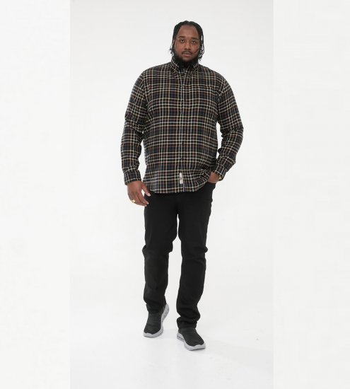 D555 Destin Checked Long Sleeve Shirt Black/Tan Check - Krekli ar garām piedurknēm - 