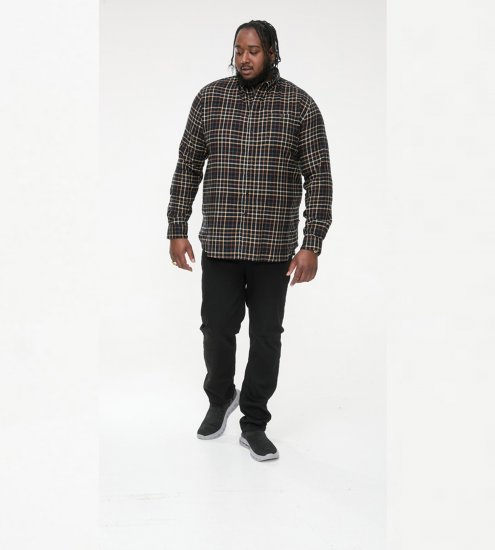 D555 Destin Checked Long Sleeve Shirt Black/Tan Check - Krekli ar garām piedurknēm - 