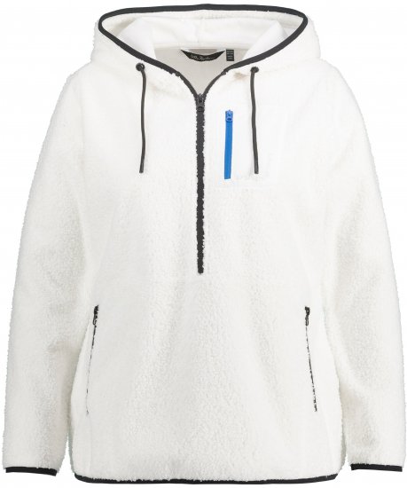 Ulla Popken Teddy Fleece Partial Zip Hoodie Snow White - Džemperi un džemperi ar kapuci - 