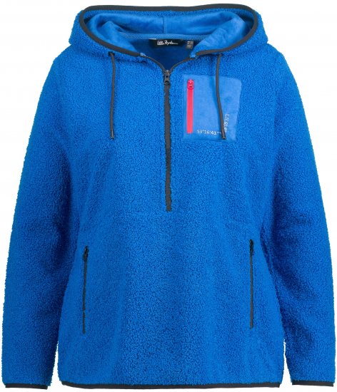 Ulla Popken Teddy Fleece Partial Zip Hoodie Royal Blue - Džemperi un džemperi ar kapuci - 
