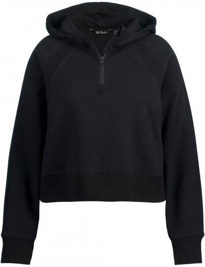 Ulla Popken Ribbed Inset Zip Collar Hoodie Black - Džemperi un džemperi ar kapuci - 