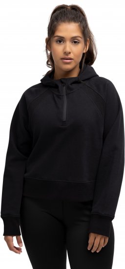 Ulla Popken Ribbed Inset Zip Collar Hoodie Black - Džemperi un džemperi ar kapuci - 