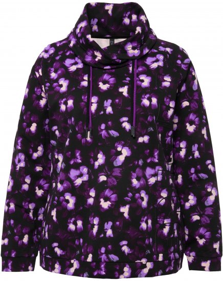 Ulla Popken Floral Print Drawstring Collar Hoodie Black - Džemperi un džemperi ar kapuci - 