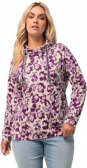 Ulla Popken Floral Print Drawstring Collar Hoodie Vanilla - Džemperi un džemperi ar kapuci - 