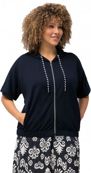Ulla Popken Short Sleeve Zip-Up Hoodie Navy - Džemperi un džemperi ar kapuci - 