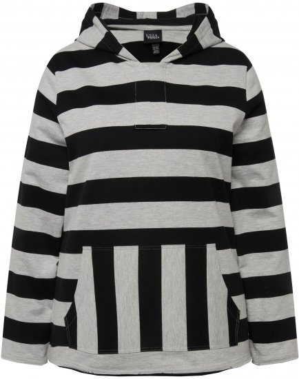 Ulla Popken Mixed Stripe Long Sleeve Hoodie Black - Džemperi un džemperi ar kapuci - 