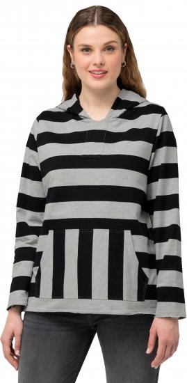 Ulla Popken Mixed Stripe Long Sleeve Hoodie Black - Džemperi un džemperi ar kapuci - 