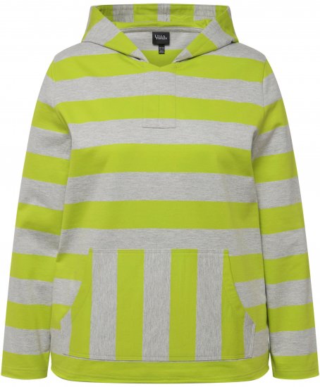 Ulla Popken Mixed Stripe Long Sleeve Hoodie Apple Green - Džemperi un džemperi ar kapuci - 
