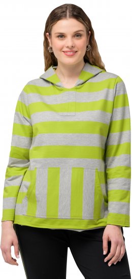 Ulla Popken Mixed Stripe Long Sleeve Hoodie Apple Green - Džemperi un džemperi ar kapuci - 