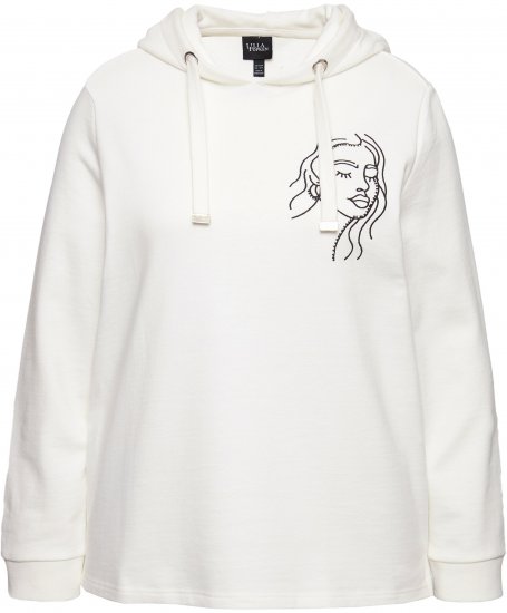 Ulla Popken Face Graphic Long Sleeve Hoodie Off-White - Džemperi un džemperi ar kapuci - 