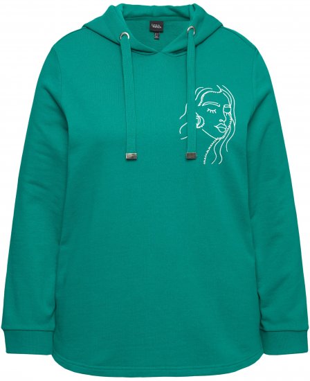 Ulla Popken Face Graphic Long Sleeve Hoodie Emerald Green - Džemperi un džemperi ar kapuci - 