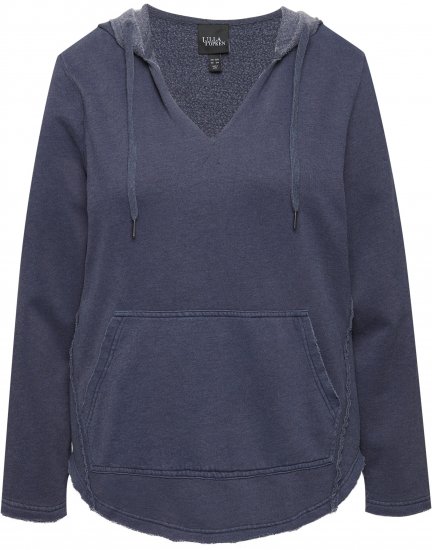 Ulla Popken Open Edged Long Sleeve V-Neck Hoodie Navy - Džemperi un džemperi ar kapuci - 