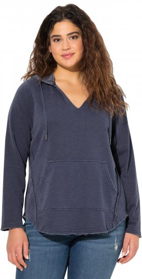 Ulla Popken Open Edged Long Sleeve V-Neck Hoodie Navy - Džemperi un džemperi ar kapuci - 