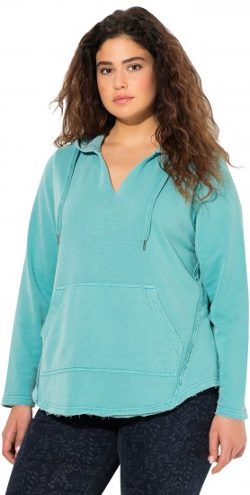 Ulla Popken Open Edged Long Sleeve V-Neck Hoodie Mint Green - Džemperi un džemperi ar kapuci - 