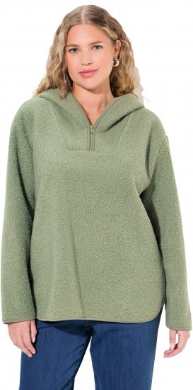 Ulla Popken Teddy Plush Long Sleeve Hoodie Sage Green - Džemperi un džemperi ar kapuci - 