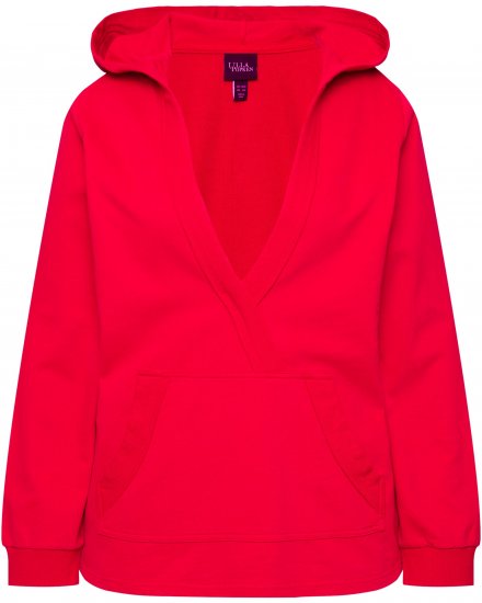 Ulla Popken Plunge Neck Long Sleeve Hoodie Salsa Red - Džemperi un džemperi ar kapuci - 