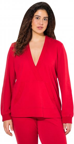 Ulla Popken Plunge Neck Long Sleeve Hoodie Salsa Red - Džemperi un džemperi ar kapuci - 