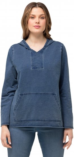Ulla Popken Raw Hem Long Sleeve Hoodie Night Blue - Džemperi un džemperi ar kapuci - 