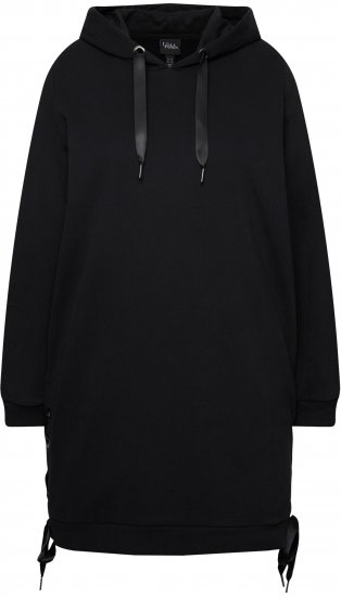 Ulla Popken Longline Lace Up Hoodie Black - Džemperi un džemperi ar kapuci - 