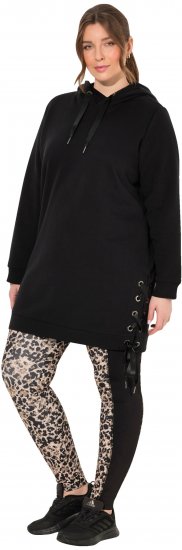 Ulla Popken Longline Lace Up Hoodie Black - Džemperi un džemperi ar kapuci - 