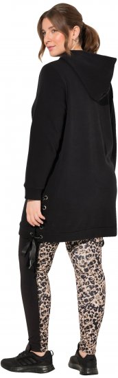 Ulla Popken Longline Lace Up Hoodie Black - Džemperi un džemperi ar kapuci - 