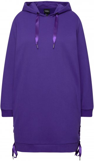 Ulla Popken Longline Lace Up Hoodie Purple - Džemperi un džemperi ar kapuci - 