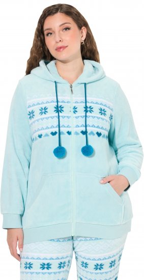Ulla Popken Plush Alpine Striped Motif Loungewear Hoodie Baby Blue - Džemperi un džemperi ar kapuci - 