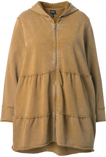 Ulla Popken Tiered Flounce Panel Zip Up Hoodie Mocha Brown - Džemperi un džemperi ar kapuci - 