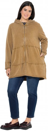 Ulla Popken Tiered Flounce Panel Zip Up Hoodie Mocha Brown - Džemperi un džemperi ar kapuci - 