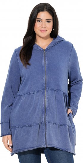 Ulla Popken Tiered Flounce Panel Zip Up Hoodie Atlantic Blue - Džemperi un džemperi ar kapuci - 