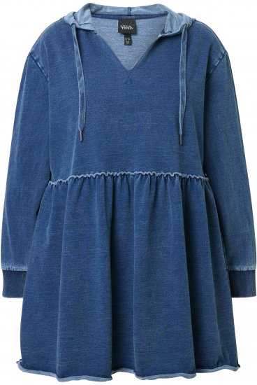 Ulla Popken Indigo Dyed Flounce Panel Hoodie Blue - Džemperi un džemperi ar kapuci - 