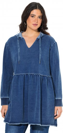 Ulla Popken Indigo Dyed Flounce Panel Hoodie Blue - Džemperi un džemperi ar kapuci - 