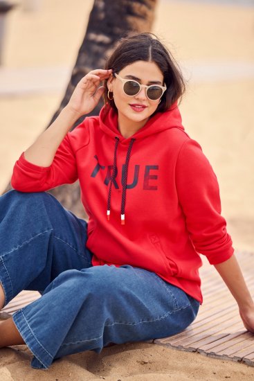 Ulla Popken TRUE Lettering Hoodie Neon Red - Džemperi un džemperi ar kapuci - 