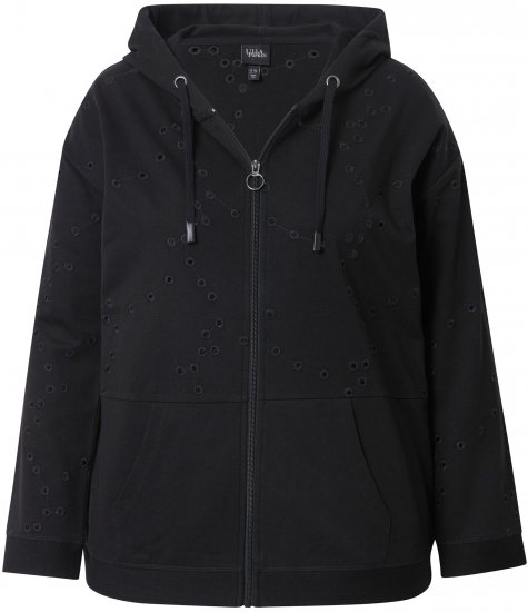 Ulla Popken Eyelet Embroidered Zip-Up Hoodie Black - Džemperi un džemperi ar kapuci - 