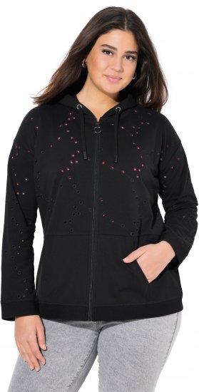 Ulla Popken Eyelet Embroidered Zip-Up Hoodie Black - Džemperi un džemperi ar kapuci - 