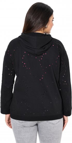 Ulla Popken Eyelet Embroidered Zip-Up Hoodie Black - Džemperi un džemperi ar kapuci - 