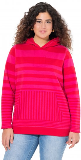Ulla Popken Oversized Striped Long Sleeve Hoodie Lychee - Džemperi un džemperi ar kapuci - 