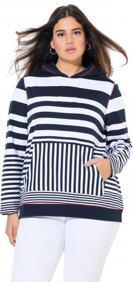 Ulla Popken Oversized Striped Long Sleeve Hoodie Ink Blue - Džemperi un džemperi ar kapuci - 