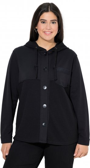 Ulla Popken Mixed Texture Button Down Hoodie Black - Džemperi un džemperi ar kapuci - 