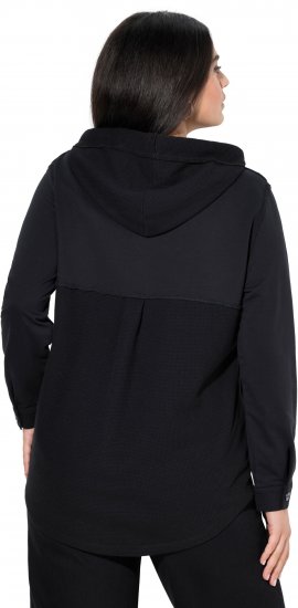Ulla Popken Mixed Texture Button Down Hoodie Black - Džemperi un džemperi ar kapuci - 