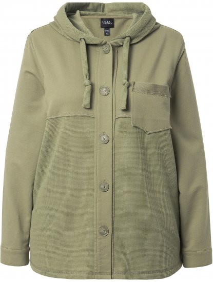 Ulla Popken Mixed Texture Button Down Hoodie Pond Green - Džemperi un džemperi ar kapuci - 