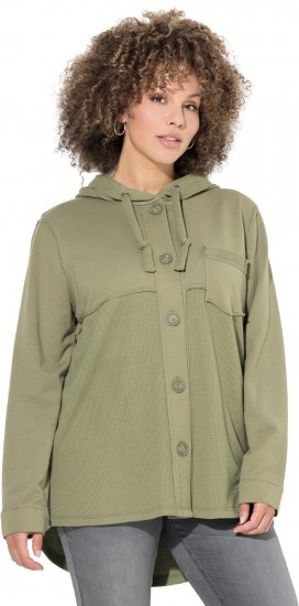 Ulla Popken Mixed Texture Button Down Hoodie Pond Green - Džemperi un džemperi ar kapuci - 