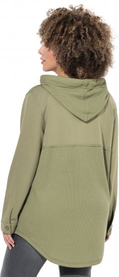 Ulla Popken Mixed Texture Button Down Hoodie Pond Green - Džemperi un džemperi ar kapuci - 
