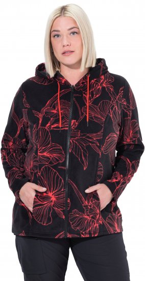 Ulla Popken Fleece Flower Print Zip-Up Hoodie Black - Džemperi un džemperi ar kapuci - 