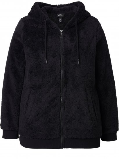 Ulla Popken Teddy Fleece Zip-Up Hoodie Black - Džemperi un džemperi ar kapuci - 