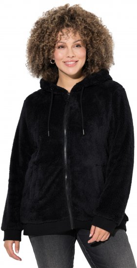 Ulla Popken Teddy Fleece Zip-Up Hoodie Black - Džemperi un džemperi ar kapuci - 