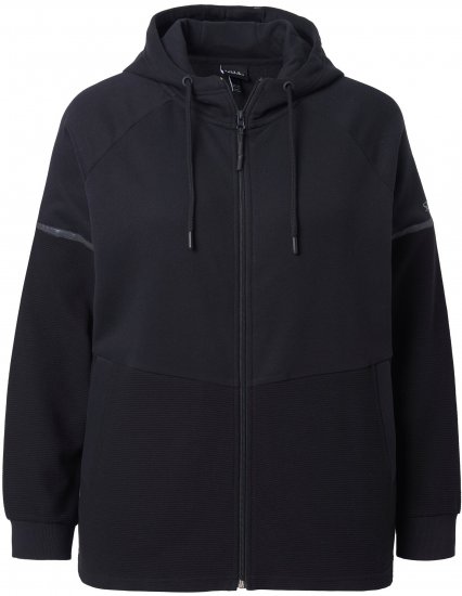 Ulla Popken Mix Fabric Reflective Trim Zip Hoodie Black - Džemperi un džemperi ar kapuci - 
