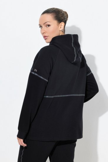 Ulla Popken Mix Fabric Reflective Trim Zip Hoodie Black - Džemperi un džemperi ar kapuci - Mīksti džemperi un jakas