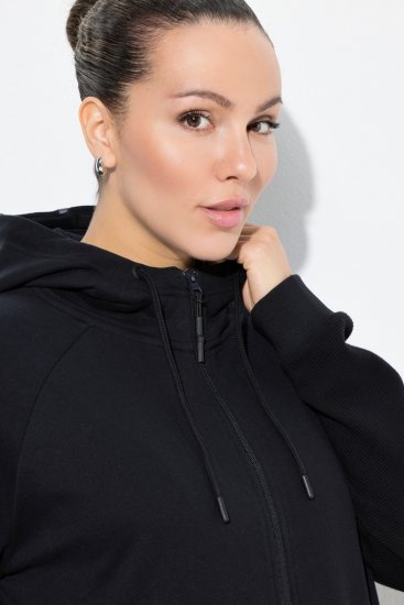 Ulla Popken Mix Fabric Reflective Trim Zip Hoodie Black - Džemperi un džemperi ar kapuci - Mīksti džemperi un jakas