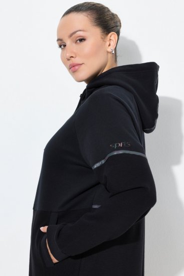 Ulla Popken Mix Fabric Reflective Trim Zip Hoodie Black - Džemperi un džemperi ar kapuci - Mīksti džemperi un jakas
